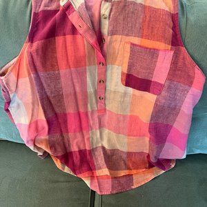 Two Toned Pink Plaid Sleeveless Shirt